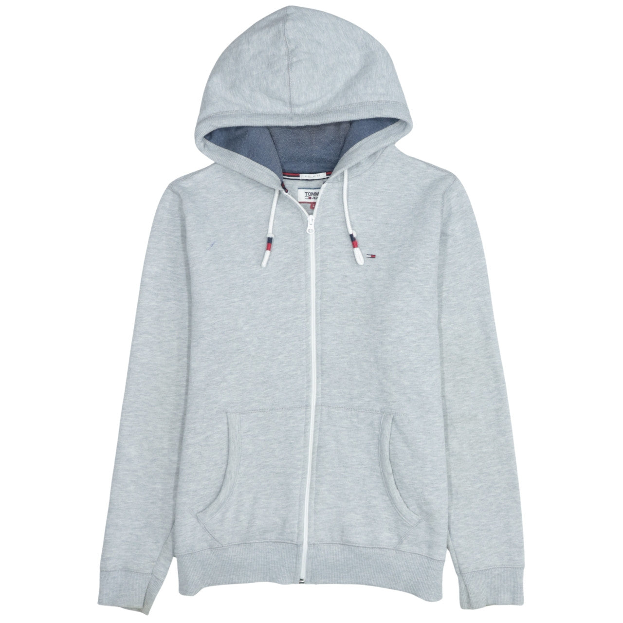 Tommy Jeans Mens Grey Full Zip Hoodie Size L Logo Casual Cotton Blend