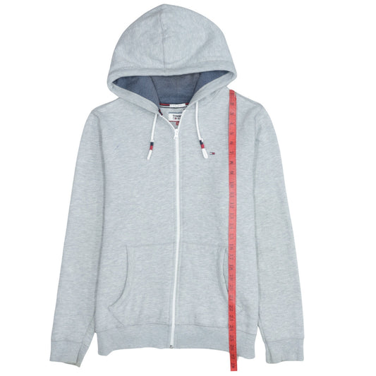 Tommy Jeans Mens Grey Full Zip Hoodie Size L Logo Casual Cotton Blend