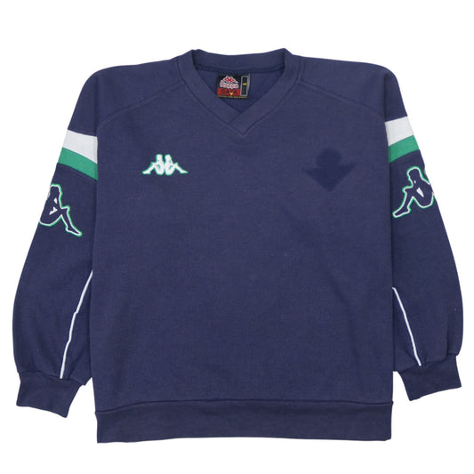 Kappa Mens Blue V-Neck Logo Sweatshirt Size M Vintage Sportswear