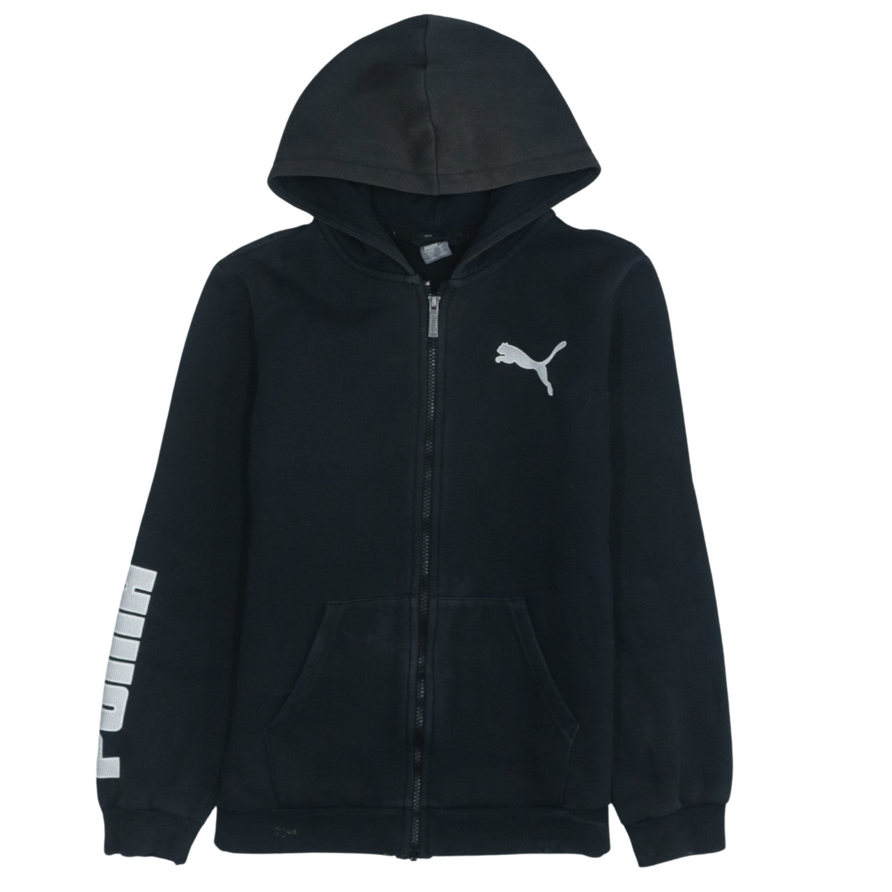 Puma Boys Black Full Zip Hoodie 13-14 Years Logo Sports Casual Sweatshirt