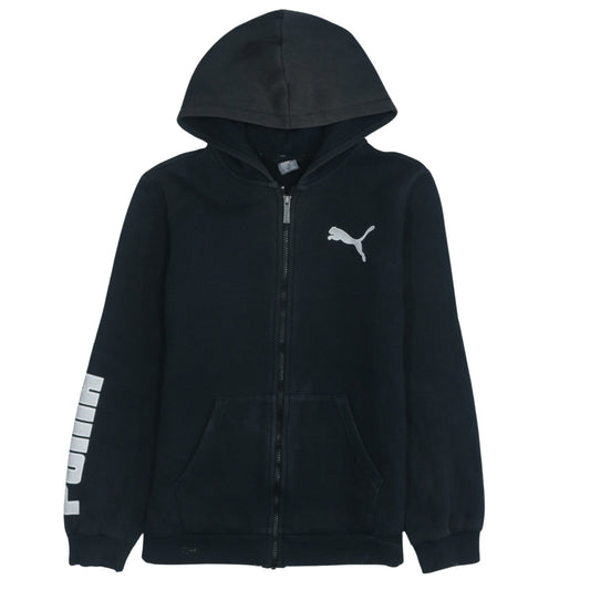 Puma Boys Black Full Zip Hoodie 13-14 Years Logo Sports Casual Sweatshirt
