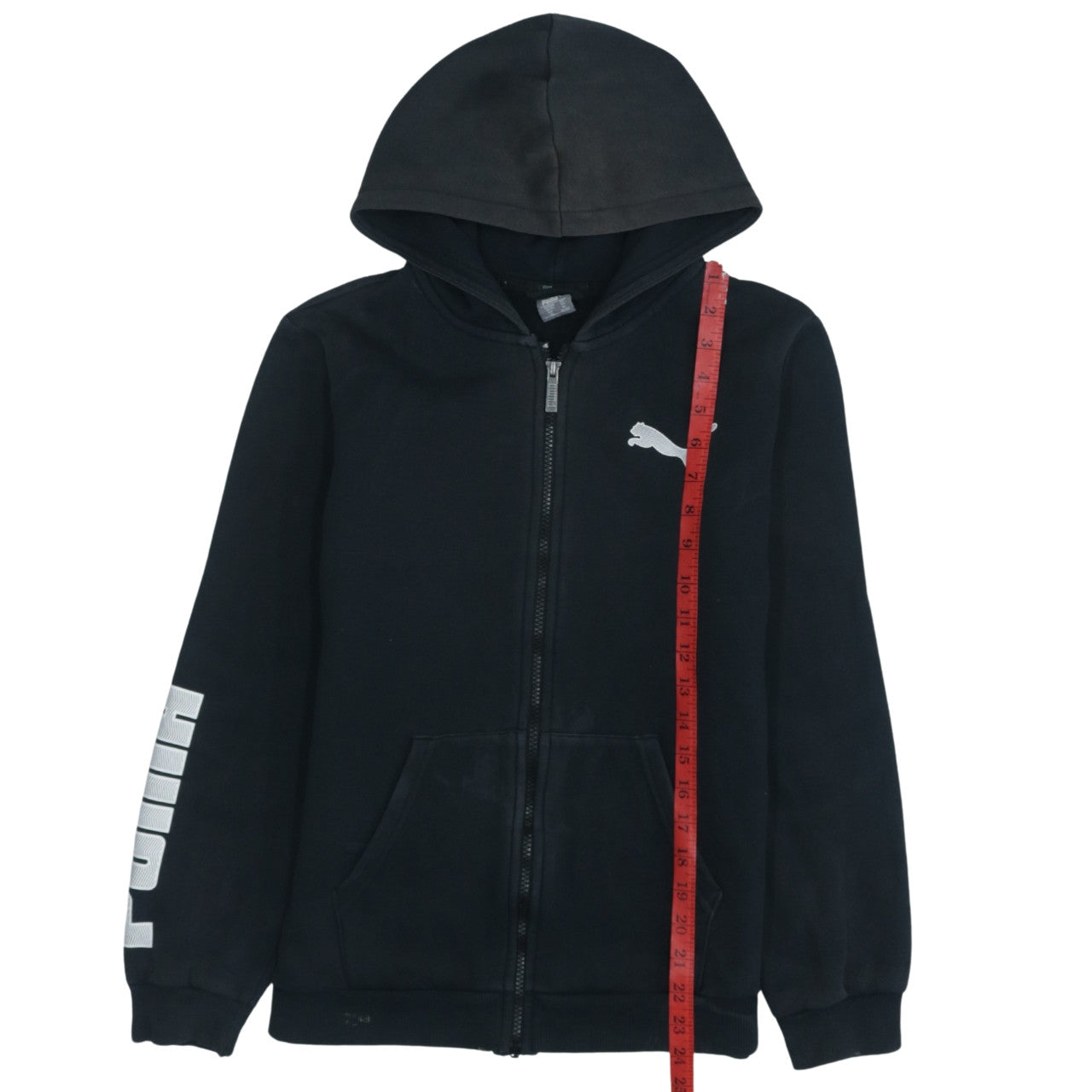 Puma Boys Black Full Zip Hoodie 13-14 Years Logo Sports Casual Sweatshirt