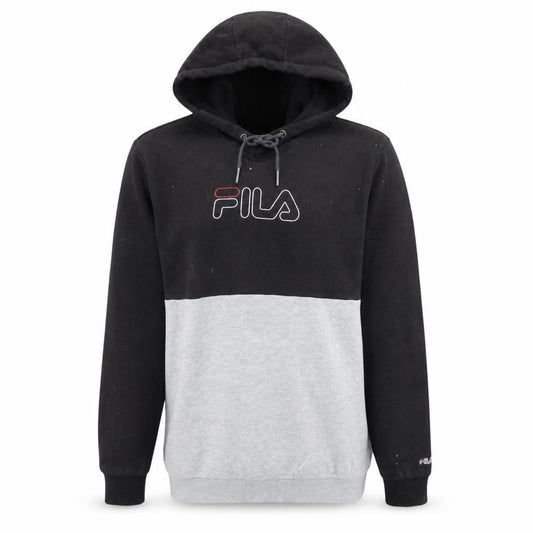 Front view of Fila Men’s Black Grey Pullover Hoodie L Logo Graphic Sweatshirt