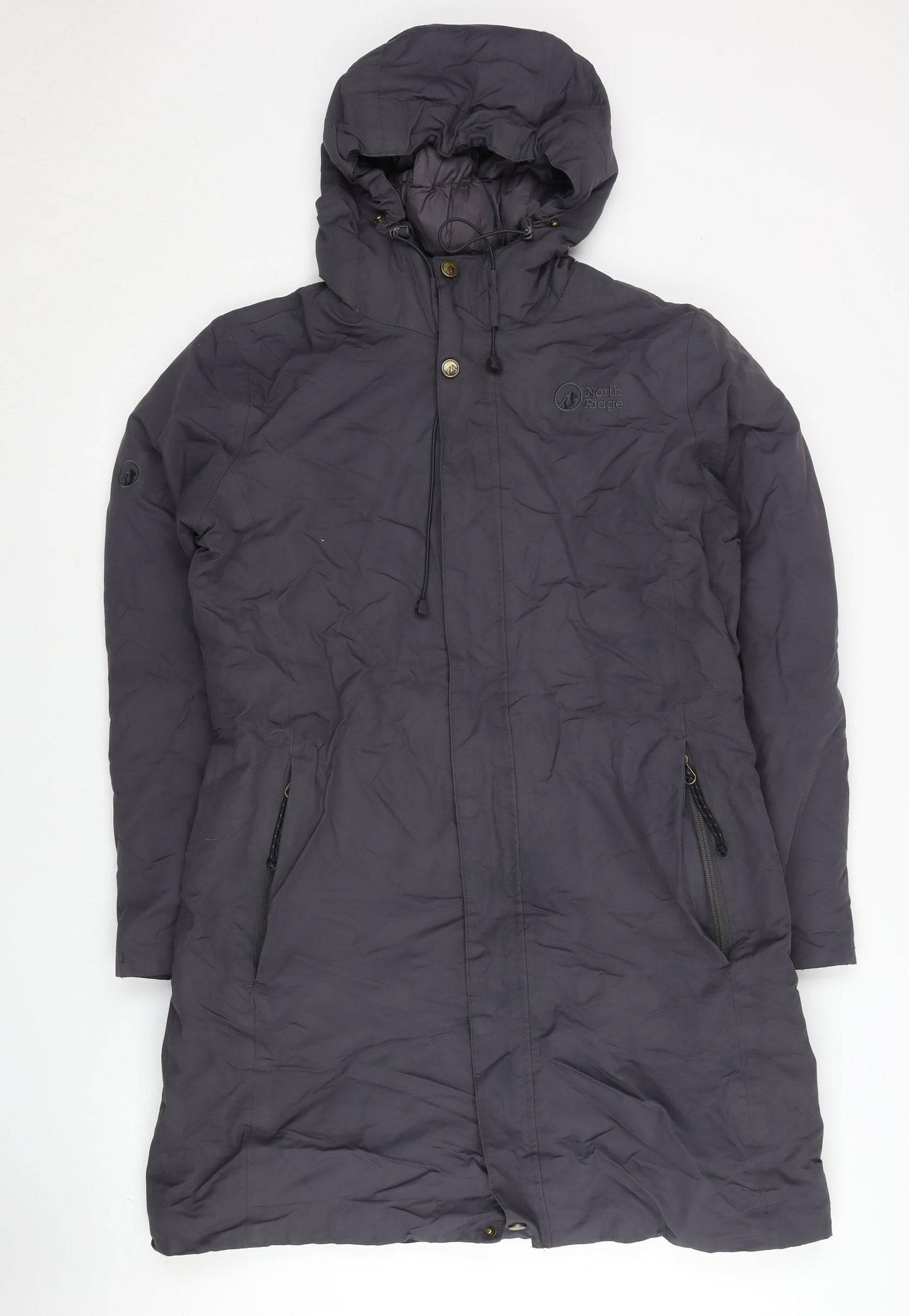 North Ridge Womens Grey Size 8 Long Hooded Down Puffer Coat