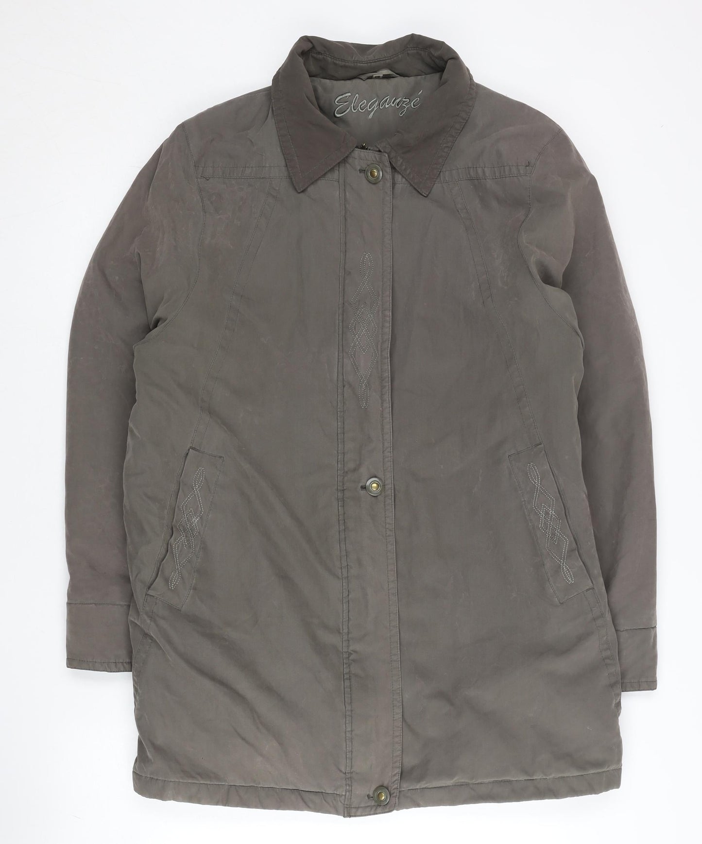 Eleganzé Womens Brown Mid-Length Overcoat Size 14 Lined Casual Jacket