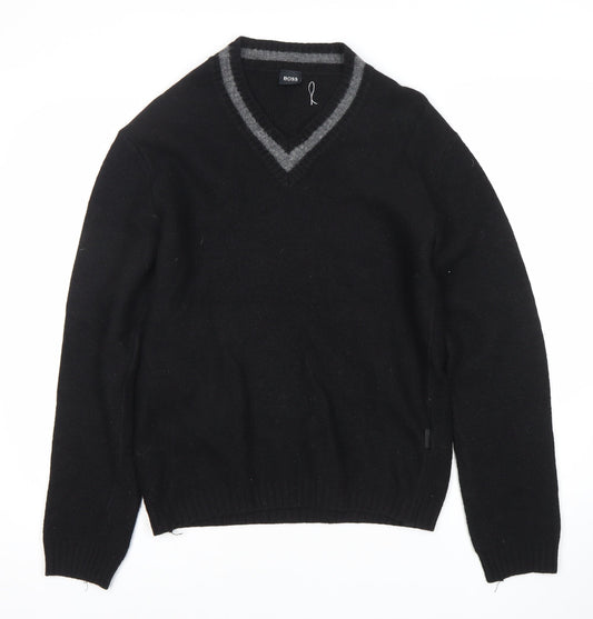 Hugo Boss Men’s Black Wool Cashmere V-Neck Pullover Jumper L