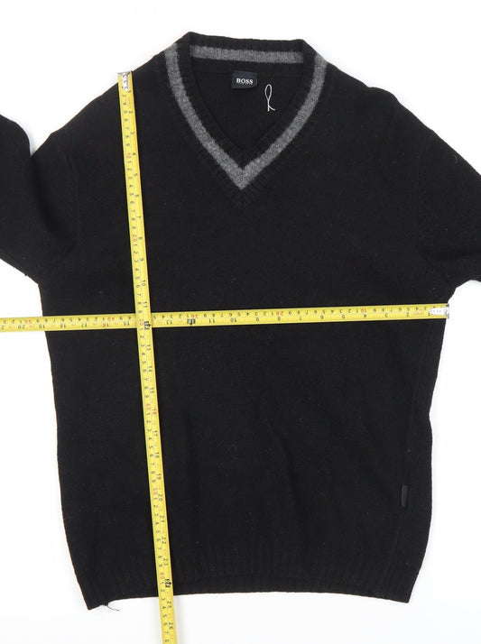 Hugo Boss Men’s Black Wool Cashmere V-Neck Pullover Jumper L