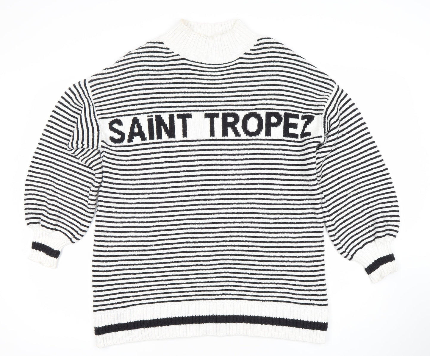 MNG Womens Black White Striped Pullover Jumper Size S High Neck Knit