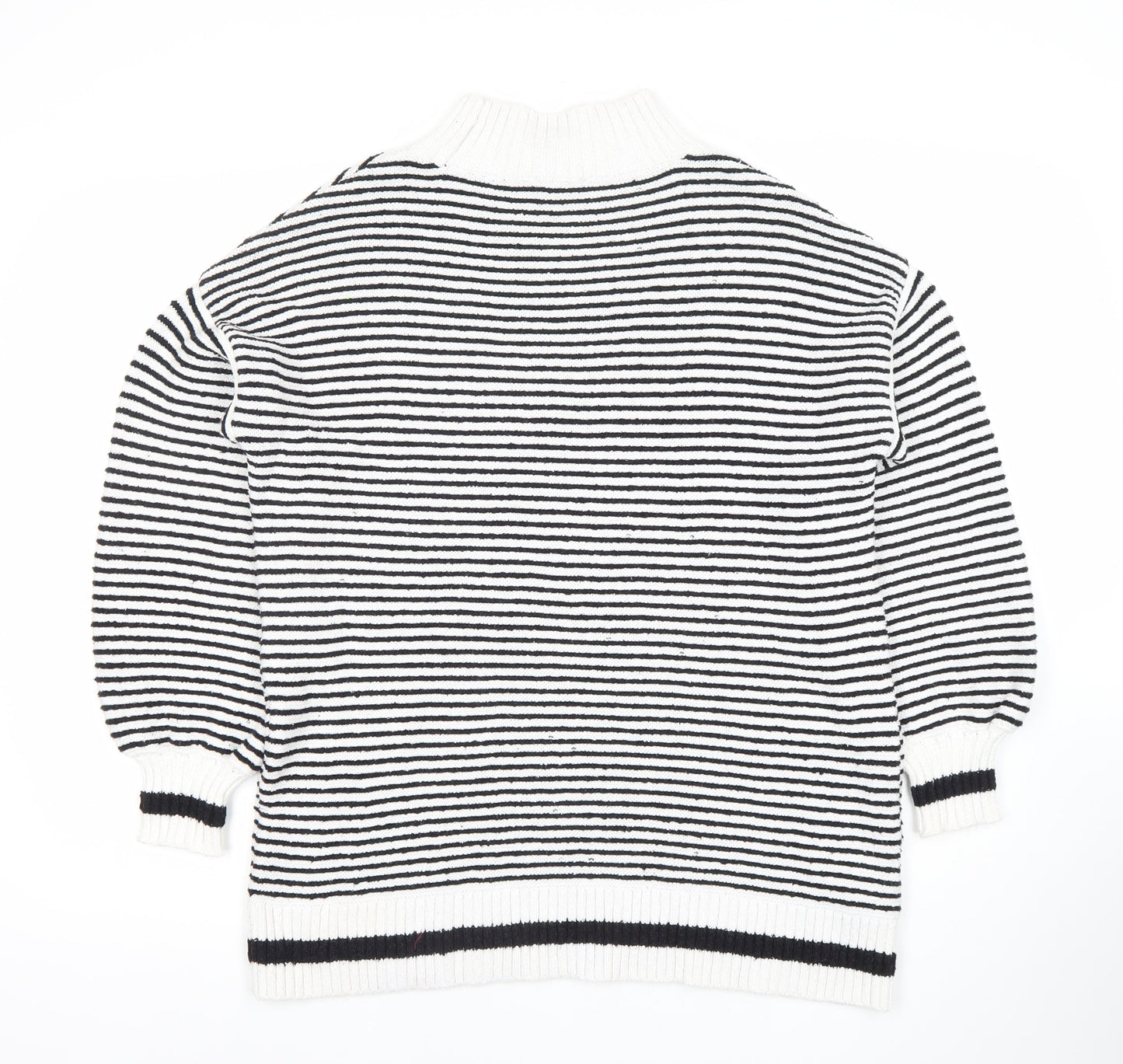 MNG Womens Black White Striped Pullover Jumper Size S High Neck Knit