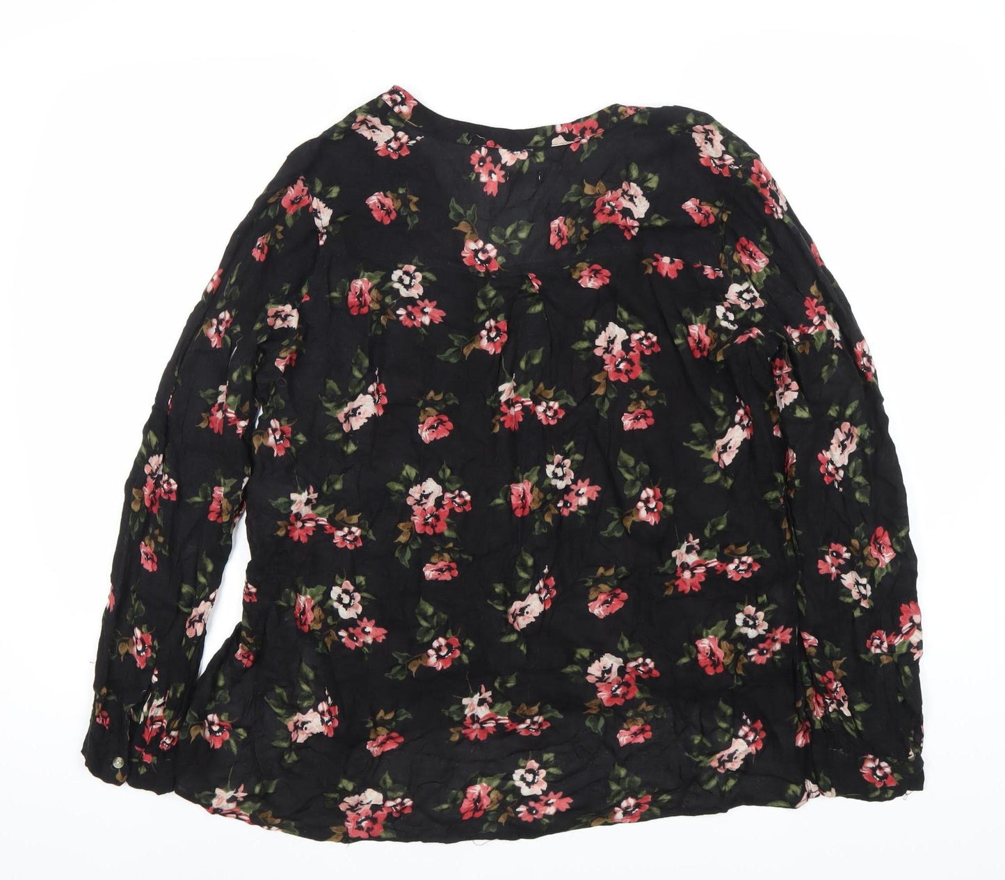 Hollister Womens Black Floral Viscose Tunic Blouse L Long Sleeve