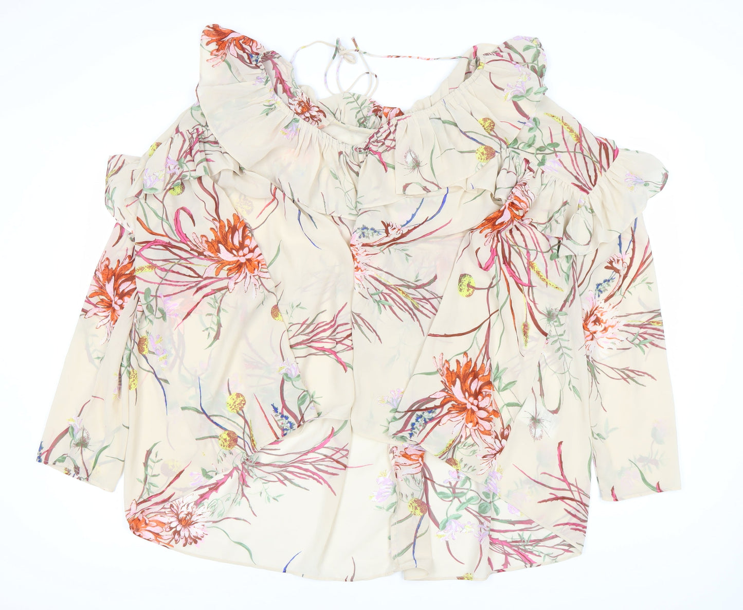 H&M Women's Multicoloured Floral Ruffle Tunic Blouse Size 10