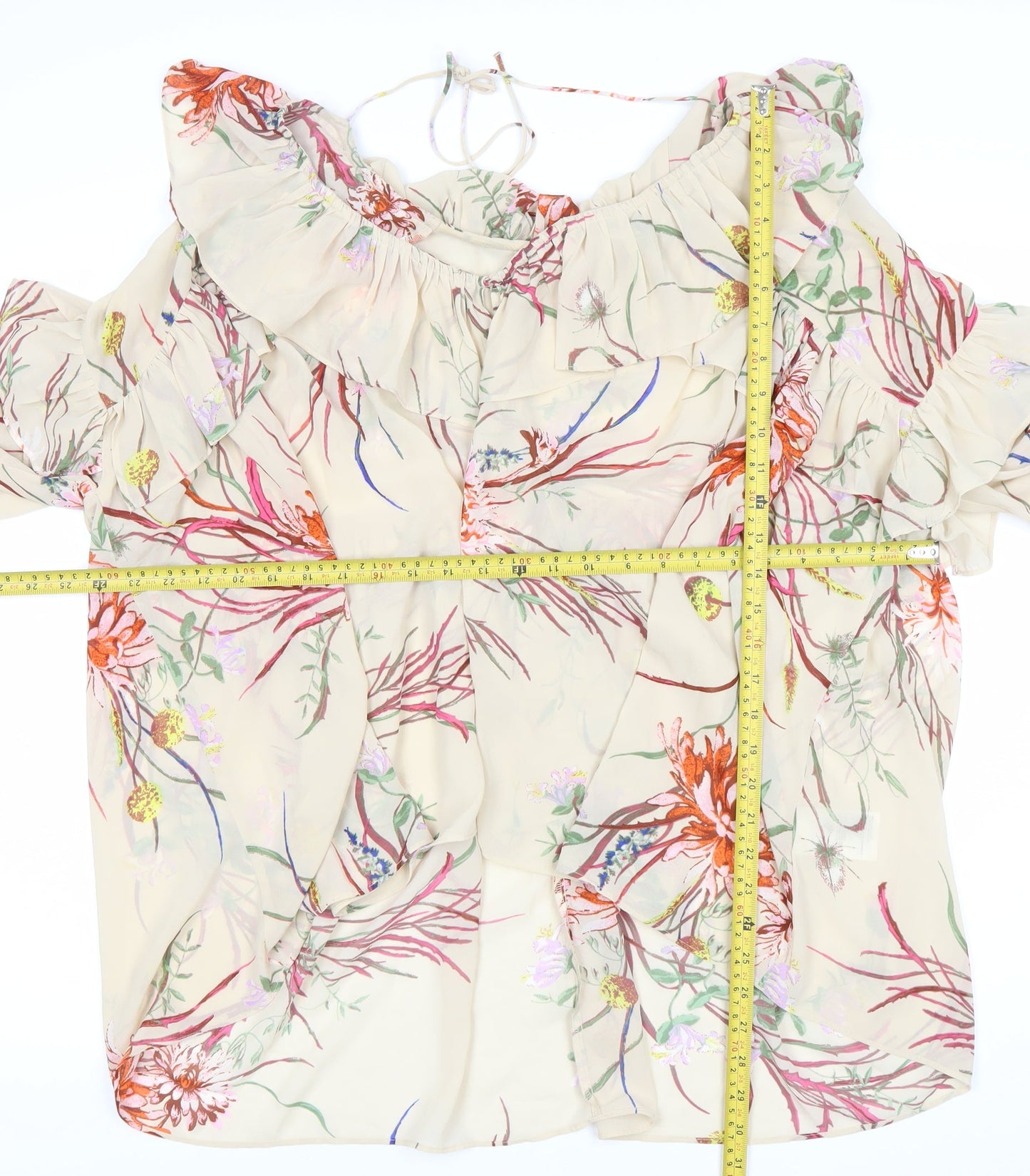 H&M Women's Multicoloured Floral Ruffle Tunic Blouse Size 10