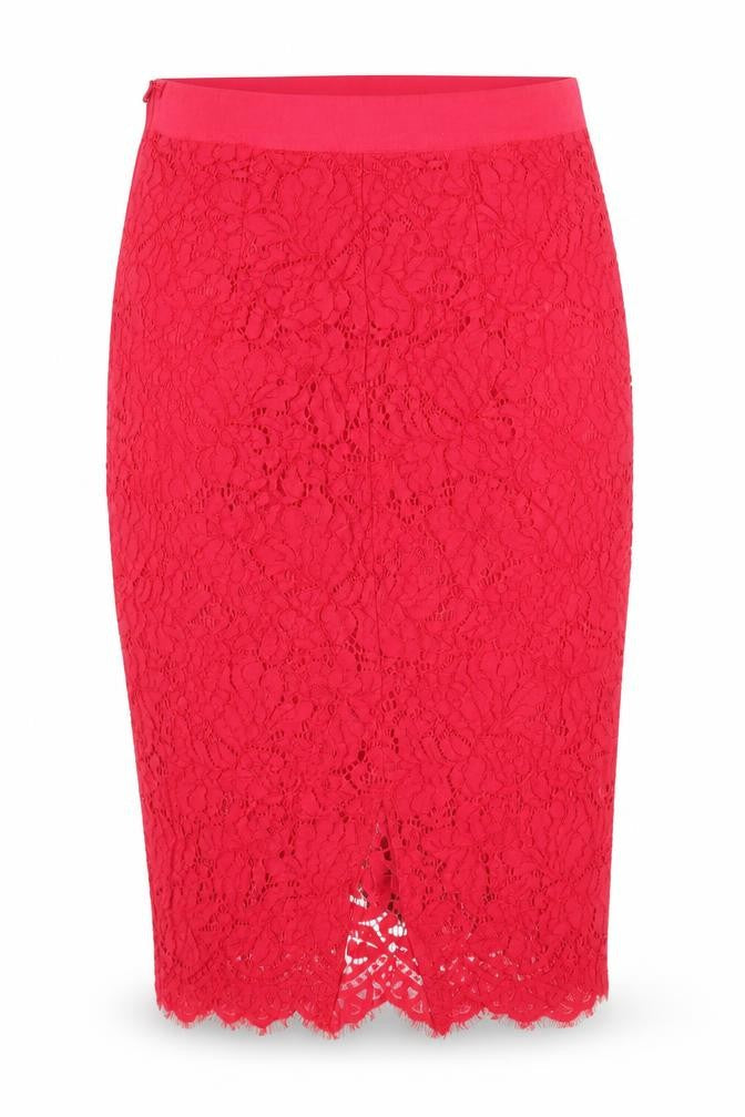H&M Women’s Red Lace Pencil Skirt Size 8 Knee Length Elegant