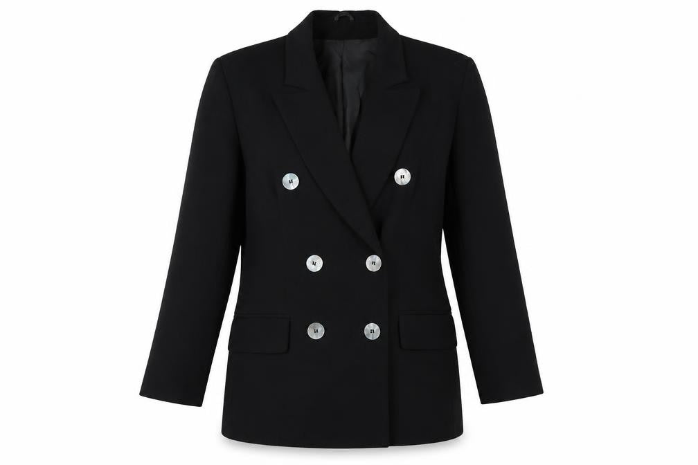 J. Taylor Womens Black Wool Double-Breasted Blazer Size 12