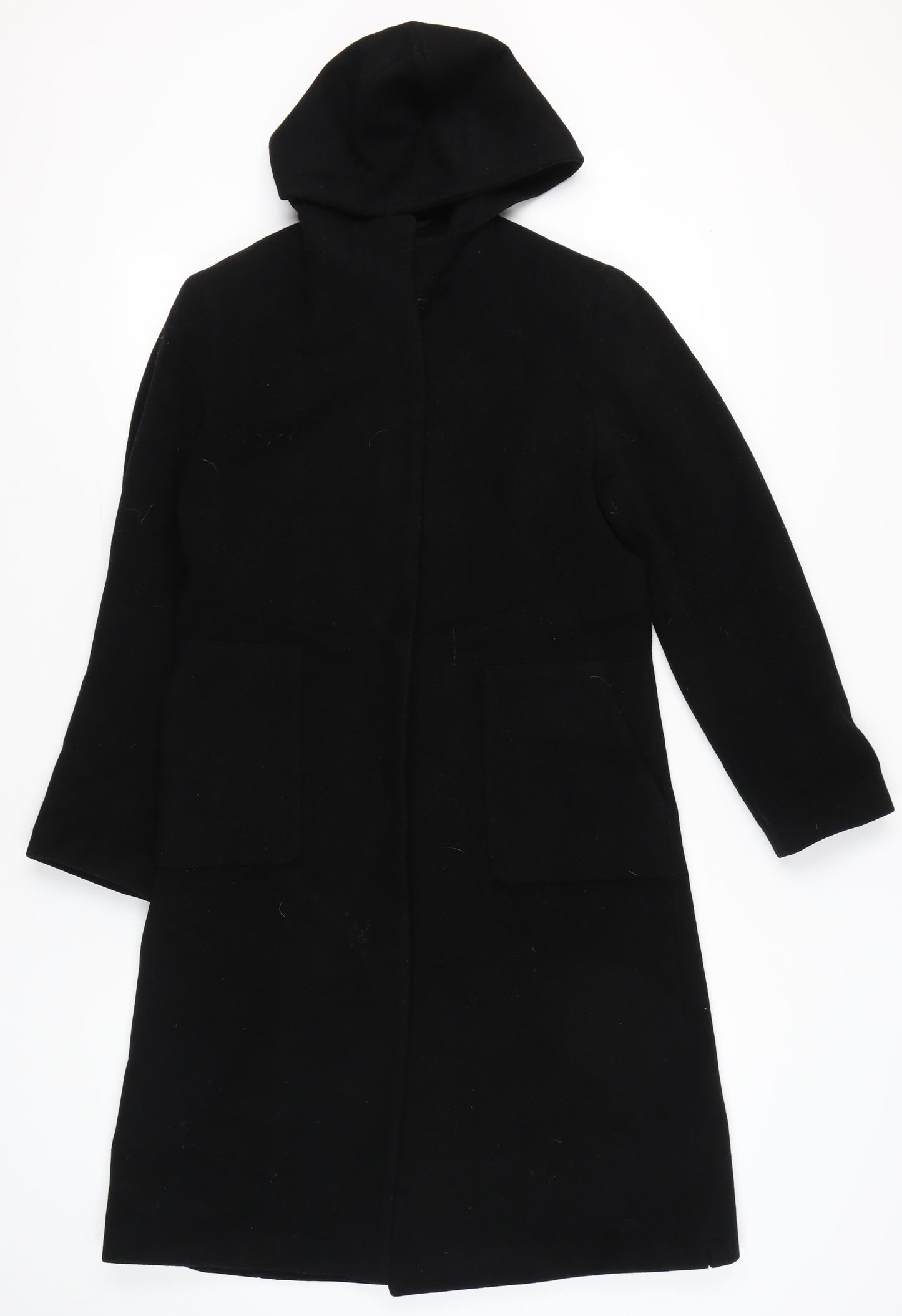 Kenneth Cole Women Black Wool Cashmere Hooded Coat Size 10