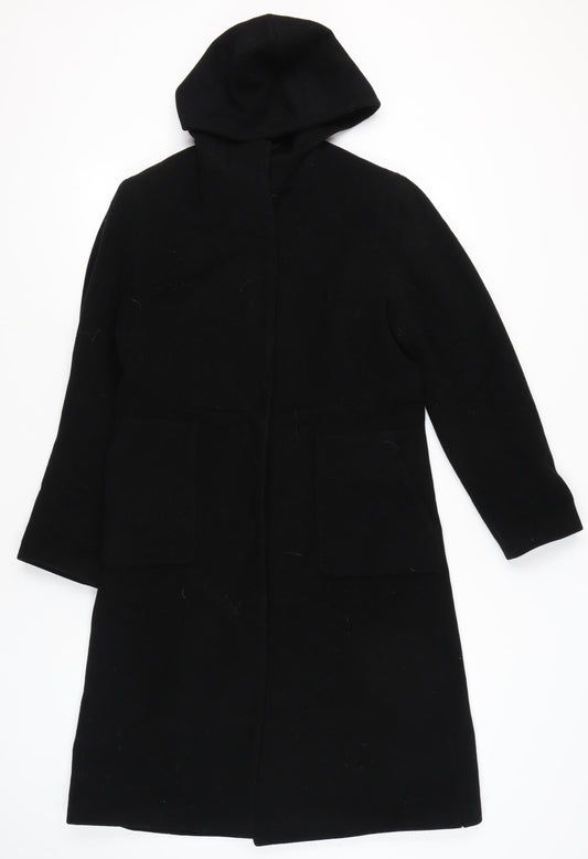 Kenneth Cole Women Black Wool Cashmere Hooded Coat Size 10