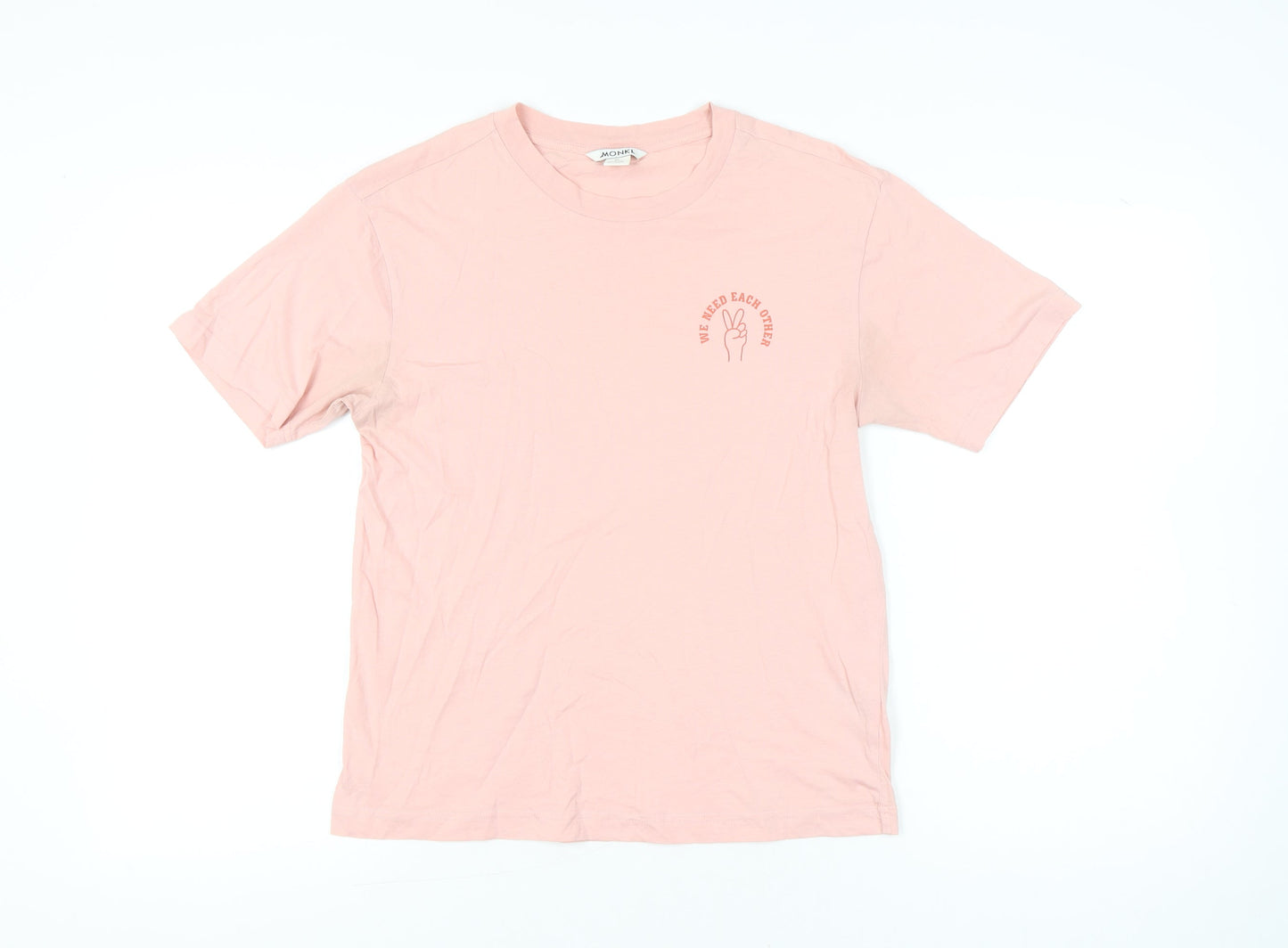 Monki Womens Pink XS Crew Neck Short Sleeve Cotton T-Shirt