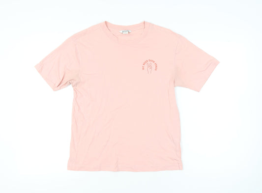 Monki Womens Pink XS Crew Neck Short Sleeve Cotton T-Shirt