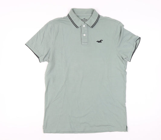 Hollister Mens Green Polo Shirt L Slim Fit Logo Short Sleeve