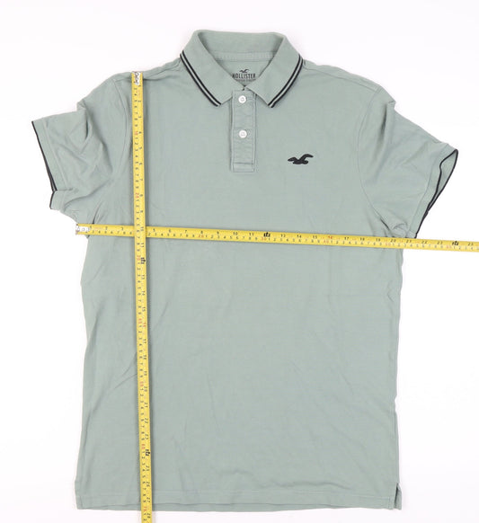 Hollister Mens Green Polo Shirt L Slim Fit Logo Short Sleeve
