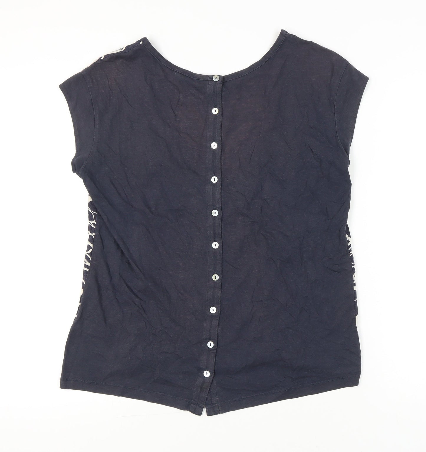 White Stuff Women's Blue Blouse Size 14 Button Back Round Neck
