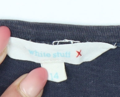White Stuff Women's Blue Blouse Size 14 Button Back Round Neck