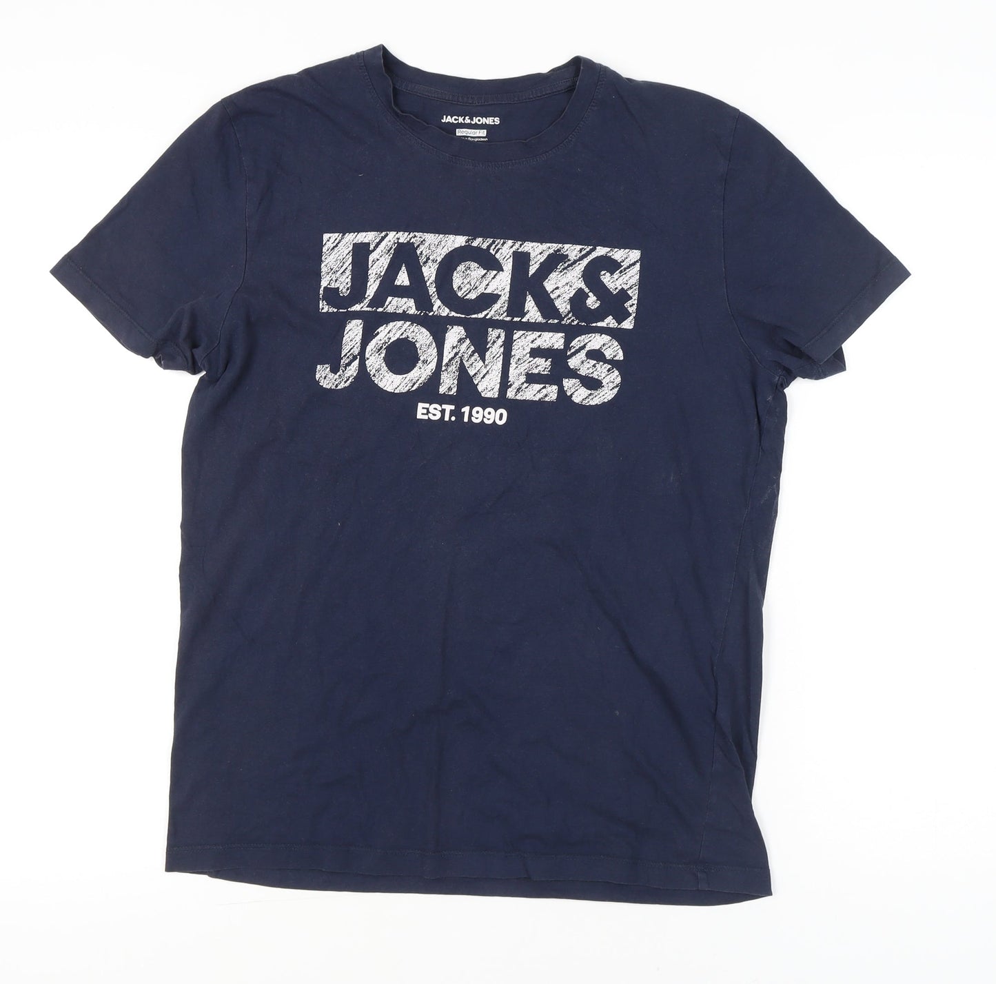 Jack & Jones Men's Blue Graphic Logo T-Shirt Size L Regular Fit