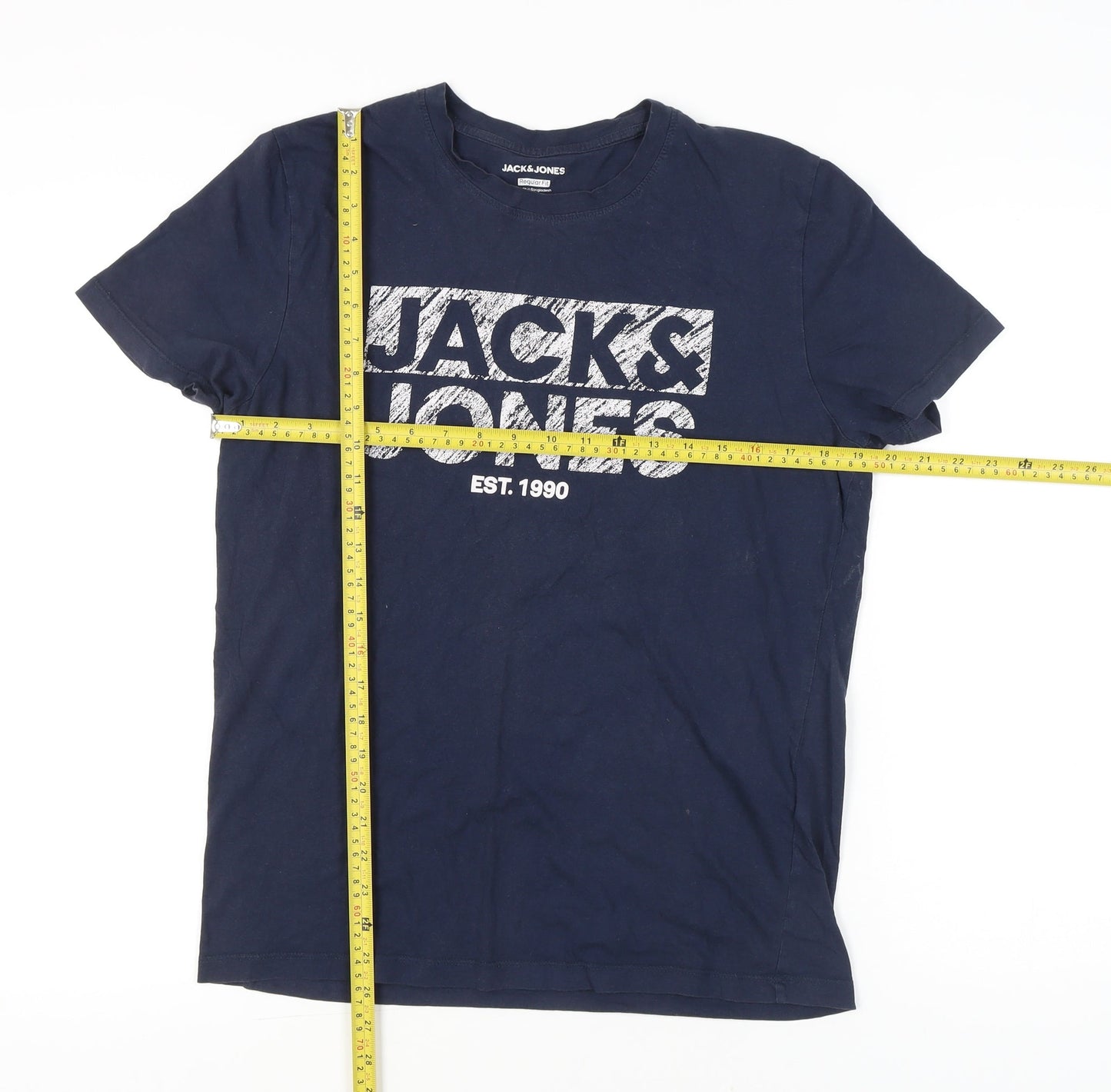 Jack & Jones Men's Blue Graphic Logo T-Shirt Size L Regular Fit