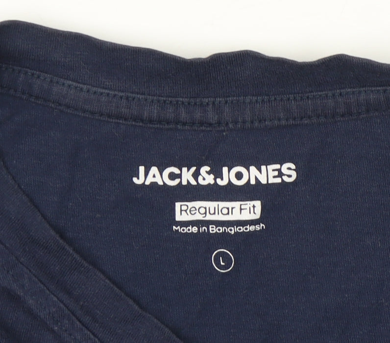 Jack & Jones Men's Blue Graphic Logo T-Shirt Size L Regular Fit