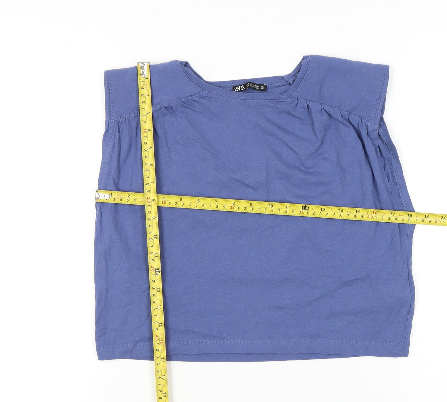 Zara Women Blue Cotton Sleeveless Blouse Size S Casual Summer
