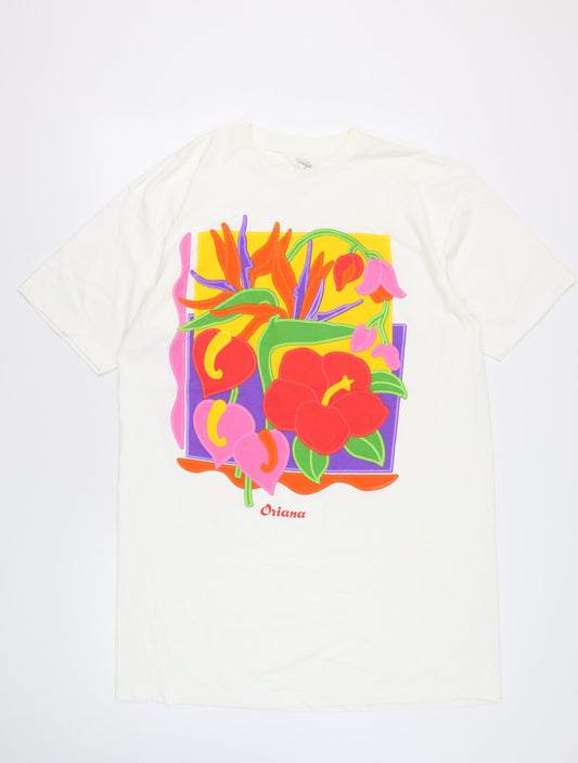 Heartland Apparel Women’s White Floral Graphic T-Shirt One Size