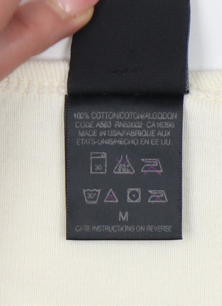 DKNY Jeans Women Ivory Cotton Crew Neck T-Shirt Size M