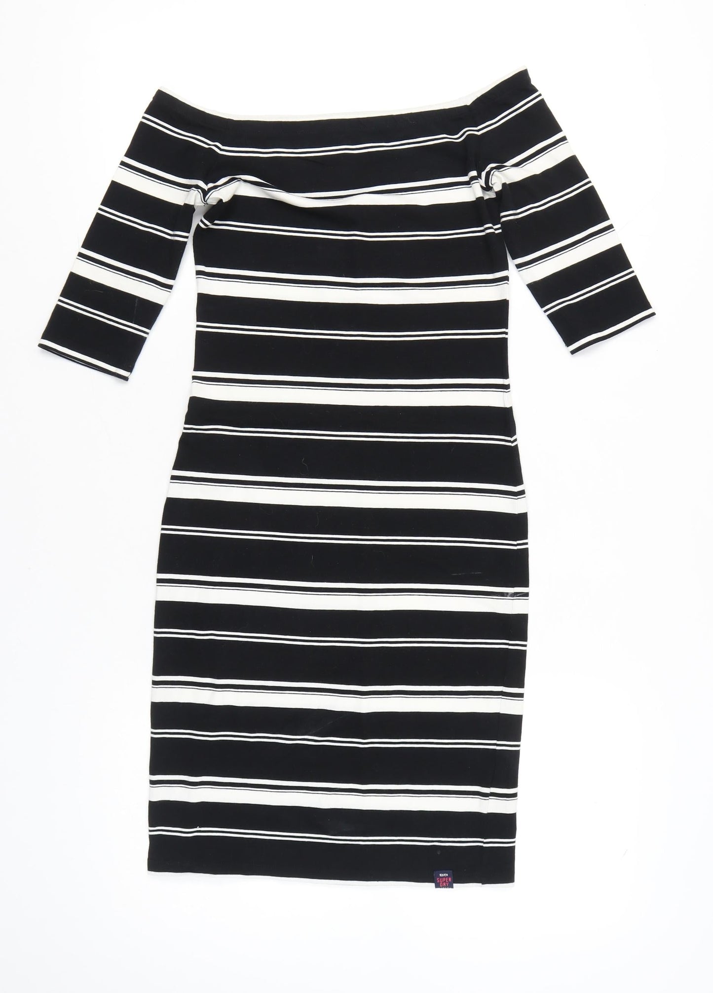 Superdry Women's Black Striped Bodycon Off Shoulder Dress M