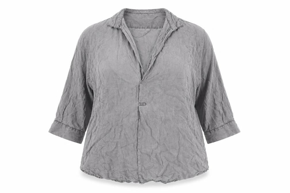 Zara Women Grey Lyocell Button-Up Shirt XL 3/4 Sleeve Casual