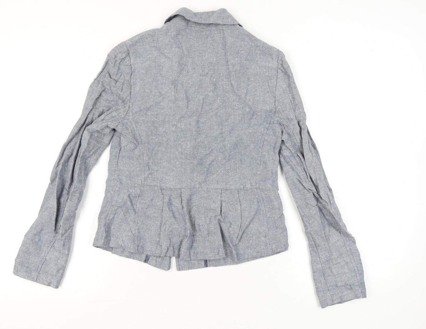White Stuff Women Blue Linen Cotton Blazer Jacket Size 8 Casual