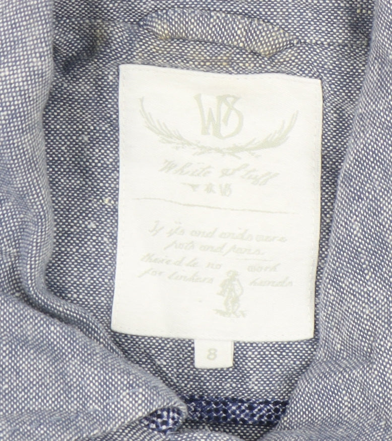 White Stuff Women Blue Linen Cotton Blazer Jacket Size 8 Casual