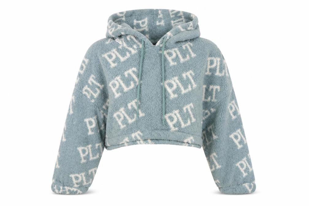 PrettyLittleThing Women’s Blue Fleece Cropped Hoodie Size 8
