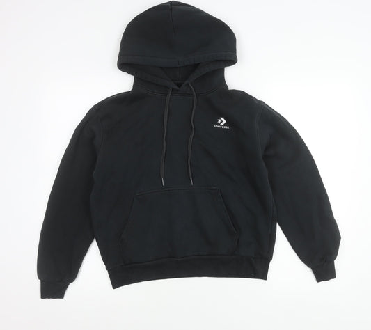 Converse Unisex Black Pullover Hoodie Small Logo Sweatshirt