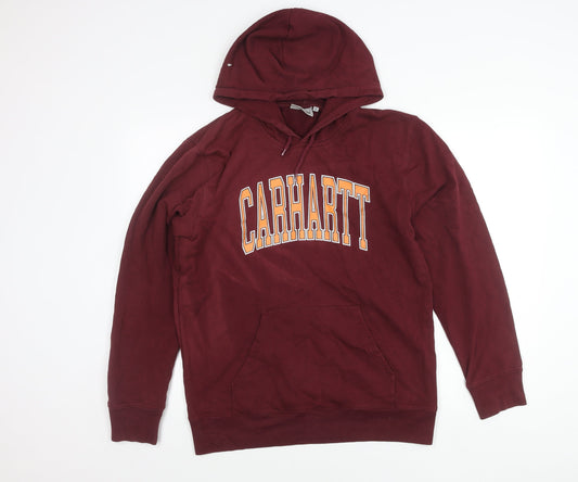 Carhartt Men’s Red Pullover Hoodie M Logo Graphic Cotton Sweatshirt