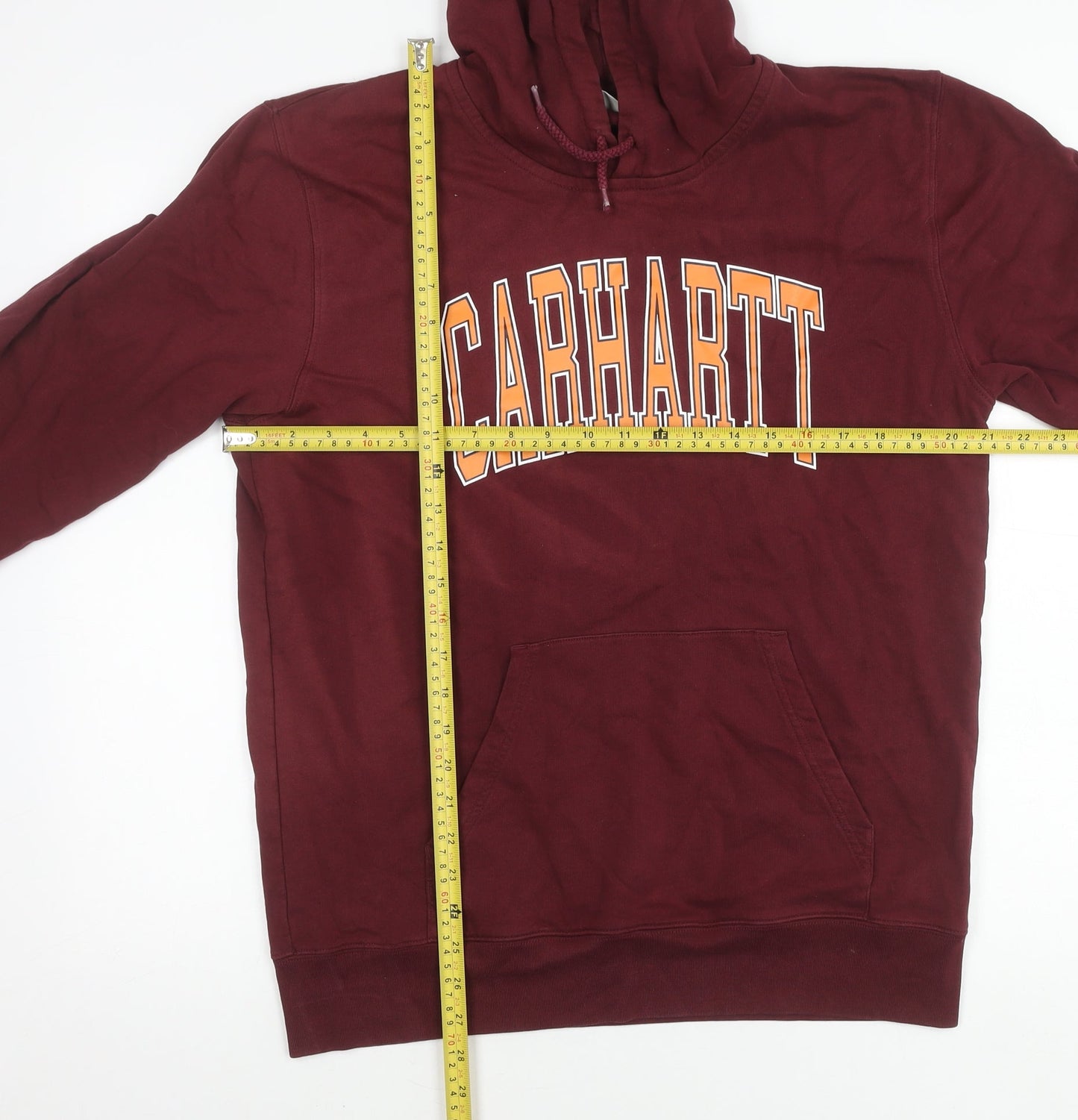 Carhartt Men’s Red Pullover Hoodie M Logo Graphic Cotton Sweatshirt