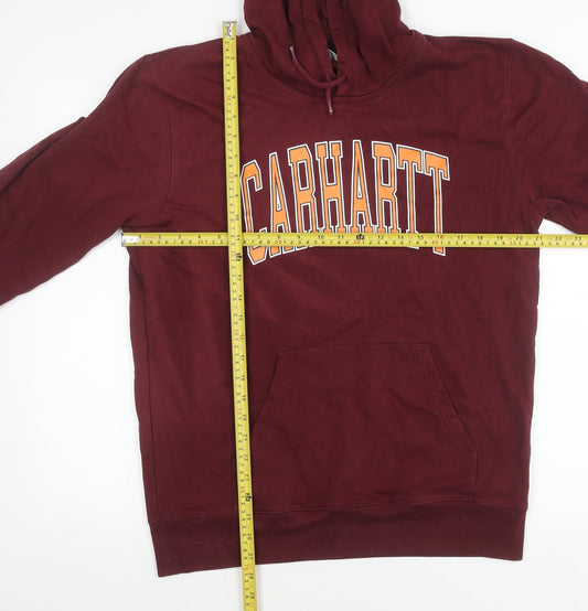 Carhartt Men’s Red Pullover Hoodie M Logo Graphic Cotton Sweatshirt