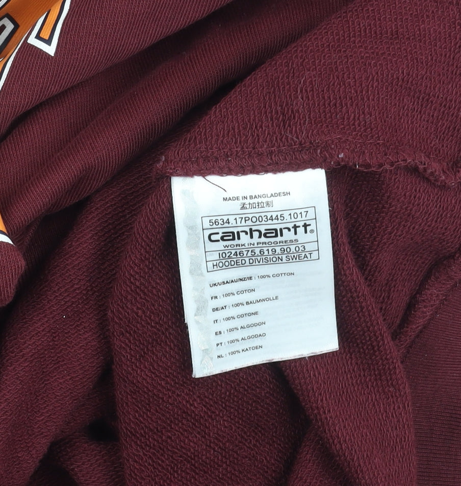 Carhartt Men’s Red Pullover Hoodie M Logo Graphic Cotton Sweatshirt