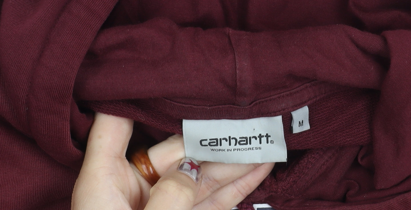 Carhartt Men’s Red Pullover Hoodie M Logo Graphic Cotton Sweatshirt