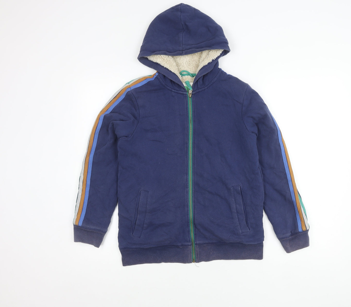 Boden Boys Blue Hooded Jacket 11-12Y Cotton Blend Full Zip Fleece Lined