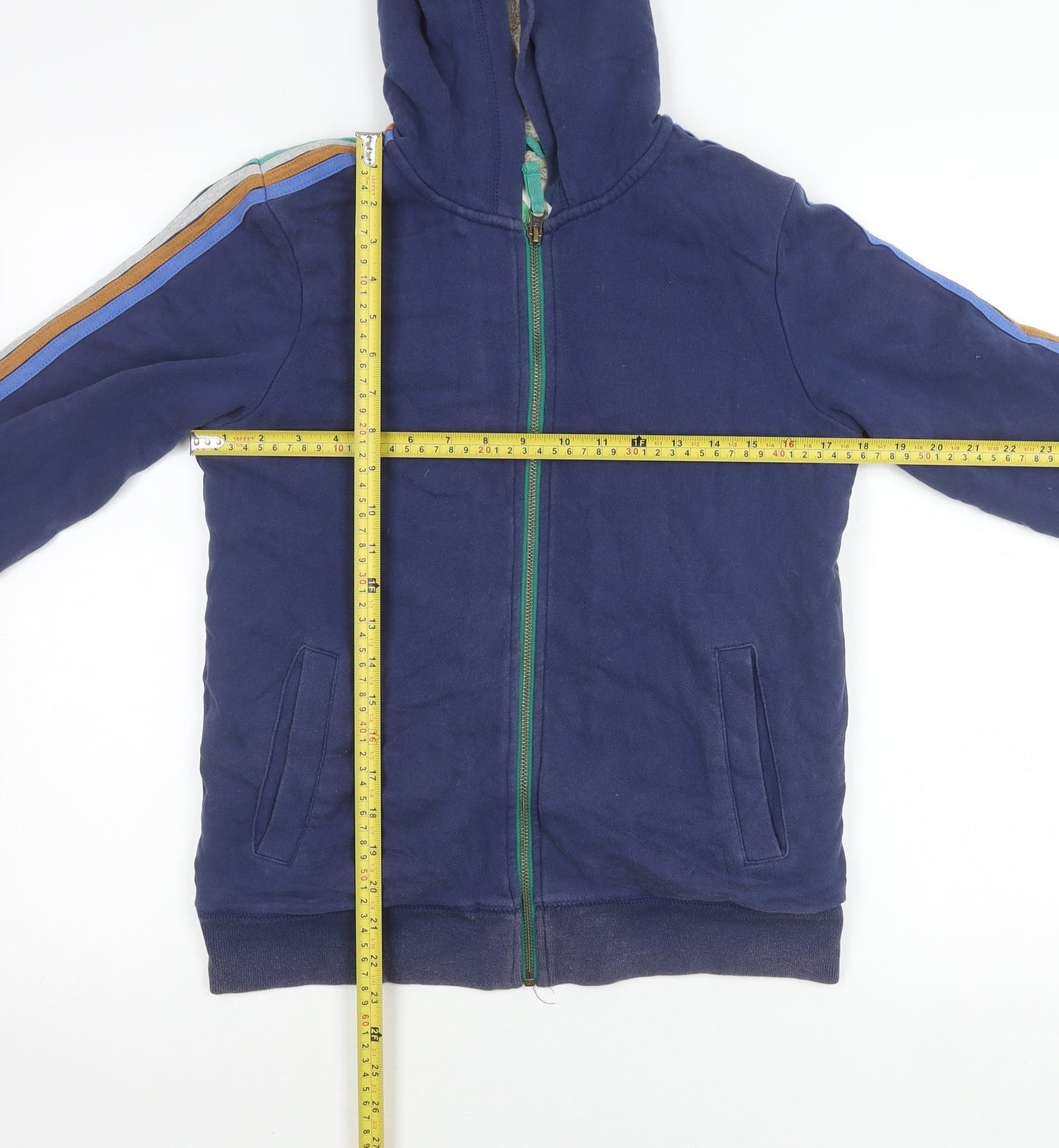 Boden Boys Blue Hooded Jacket 11-12Y Cotton Blend Full Zip Fleece Lined