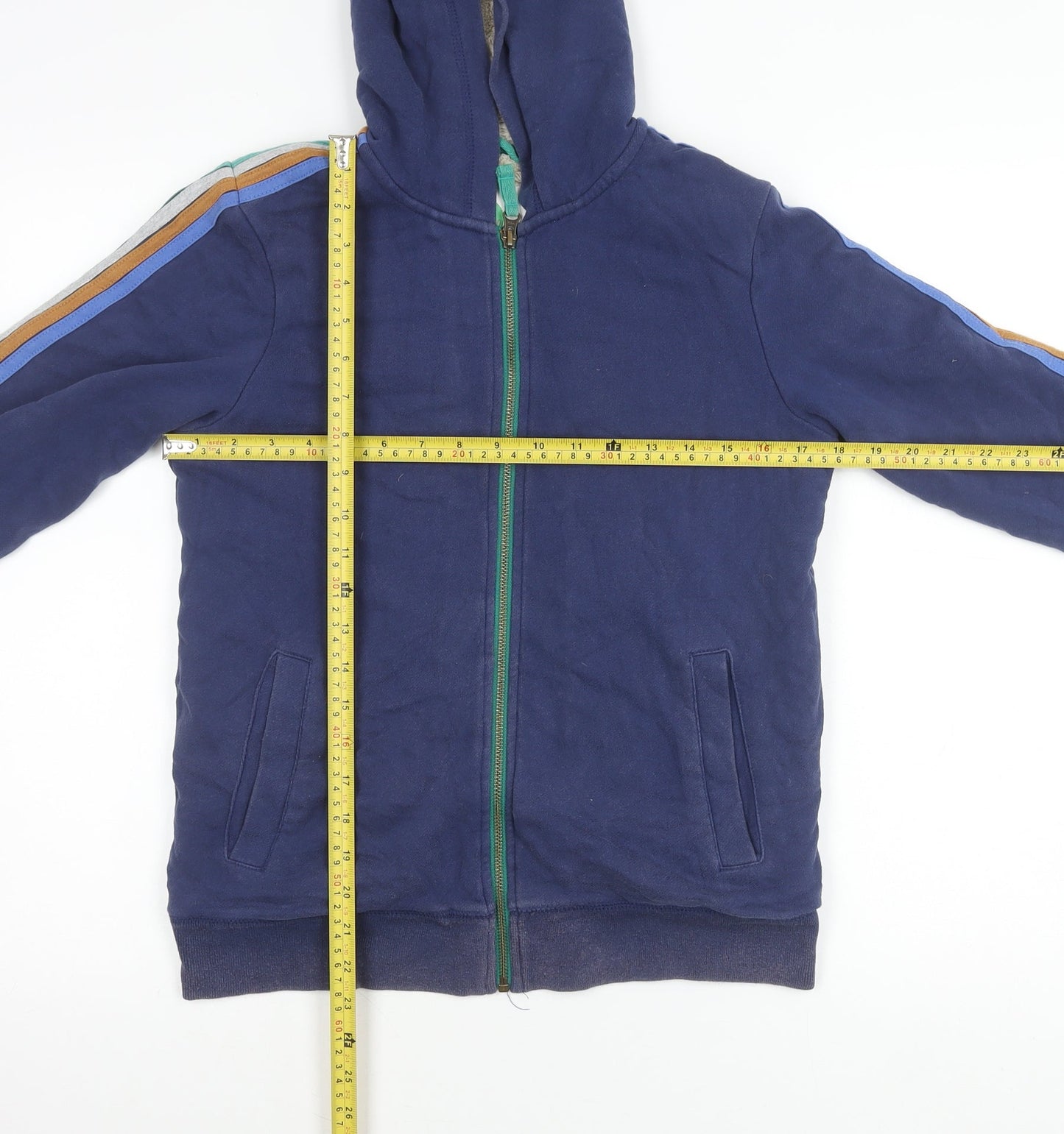 Boden Boys Blue Hooded Jacket 11-12Y Cotton Blend Full Zip Fleece Lined