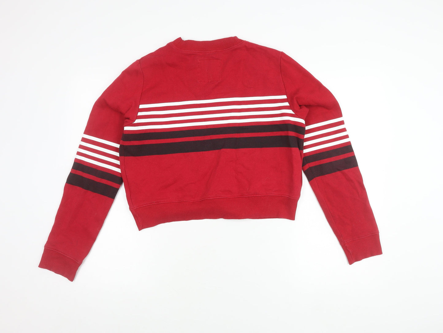 Hollister Women Red Striped Sweatshirt Medium Cotton Blend
