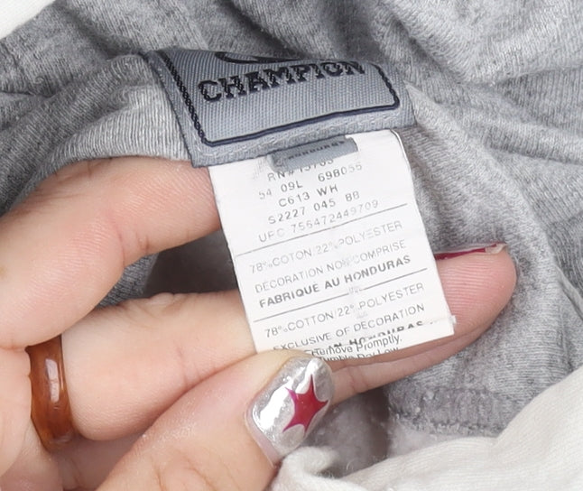 Champion Men’s White Pullover Hoodie L Fleece Patchwork Retro Style