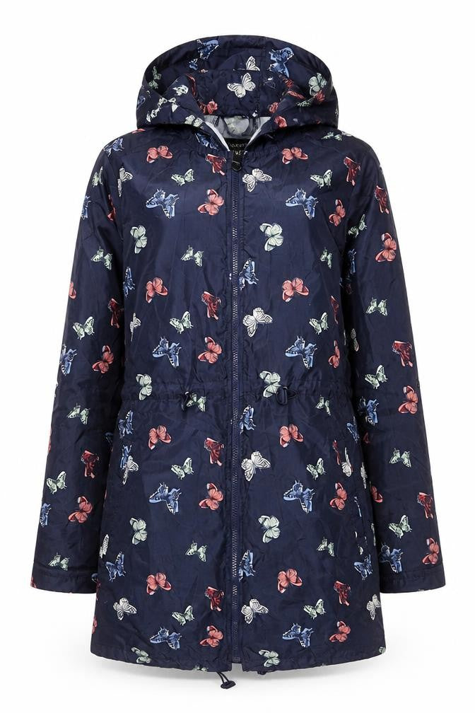 George Women's Blue Butterfly Print Hooded Rain Jacket UK 8-10
