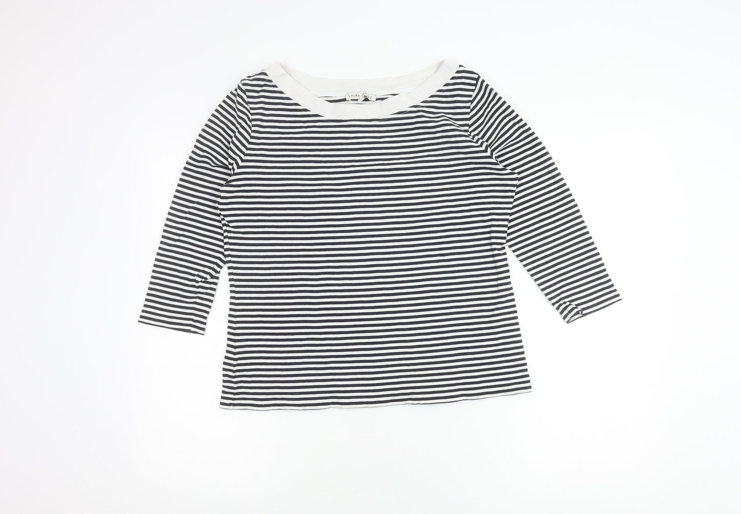 Laura Ashley Women’s Black White Striped Boat Neck 3/4 Sleeve Top UK16